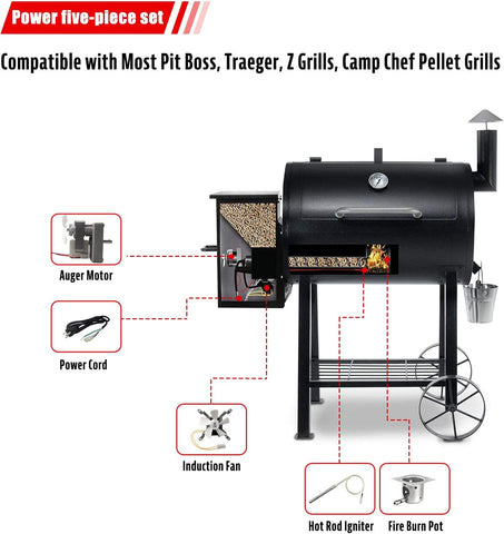 Image of Pellet Grill Repair Kit,Upgraded 2.0 RPM Auger Motor, Induction Fan, Fire Burn Pot and Hot Rod Ignitor, Power Cord Compatible with Traeger /Pit Boss /Z Grills /Camp Chef Wood Pellet Grills