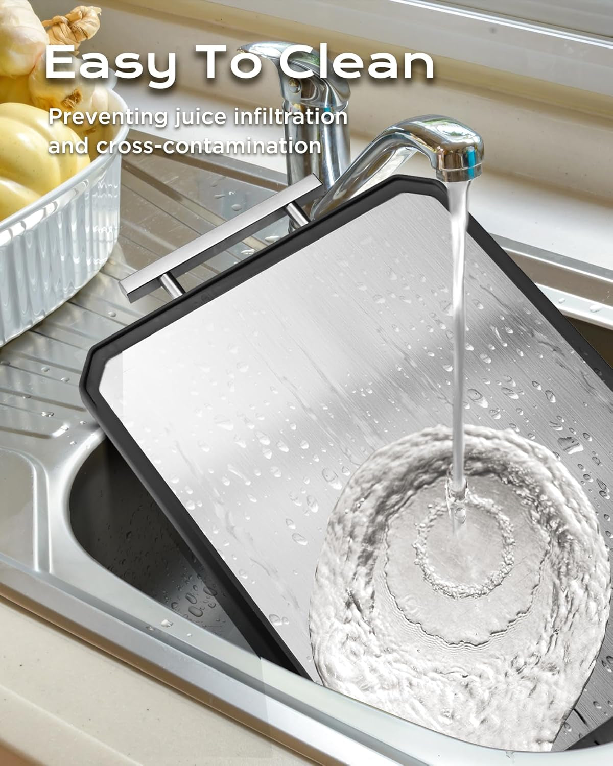 SNOWCLAD Stainless Steel Cutting Board,Double Sided Steel Cutting Boards for Kitchen,Stainless Steel/Wheat Straw Pp Large Board for Meat,Non Toxic Chopping,16 * 11 Inch,Dishwasher Safe