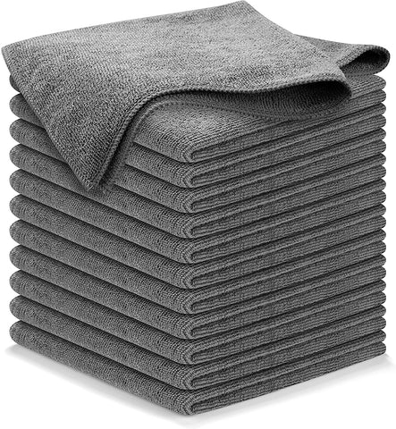 Image of USANOOKS Microfiber Cleaning Cloth Grey - 12 Pcs (12.5"X12.5") - High Performance - 1200 Washes, Ultra Absorbent Microfiber Towel Weave Grime & Liquid for Streak-Free Mirror Shine - Car Washing Cloth