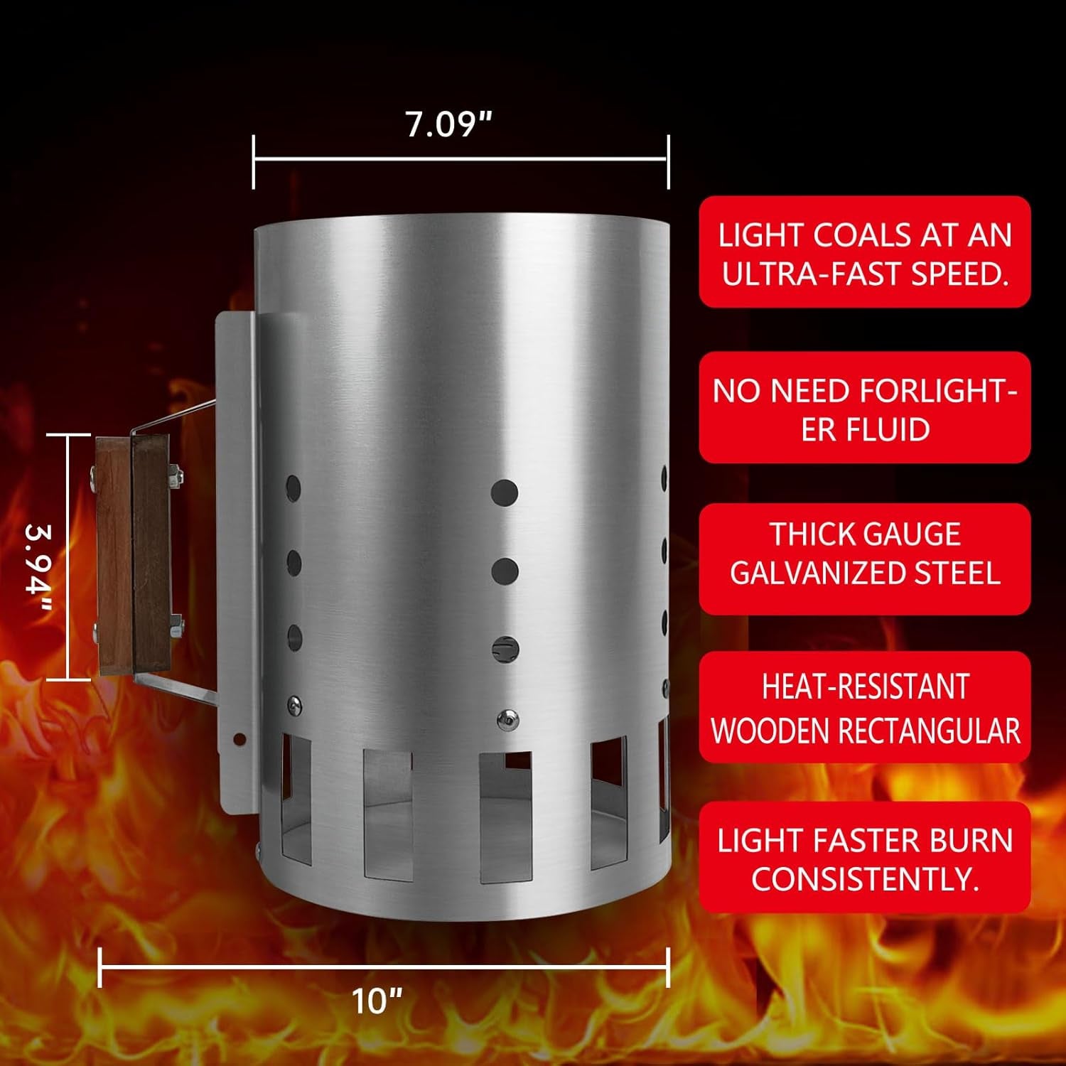 BRIAN & DANY Charcoal Chimney Starter Set for BBQ, Rapid Chimney Starter for Charcoal Grill with Heat Resistant Gloves and Blower, Large-Capacity Design 7.09" X 7.09" X 10.63"