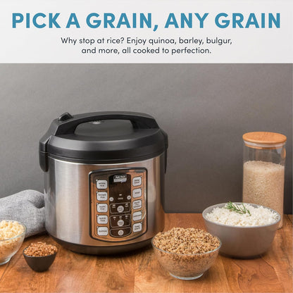 Aroma Housewares Professional plus ARC-5000SB 20 Cup (Cooked) Digital Rice Cooker, Food Steamer, Slow Cooker, Stainless Exterior/Nonstick Pot, Silver, Black, 10-Cup Uncooked/20-Cup Cooked/4Qt