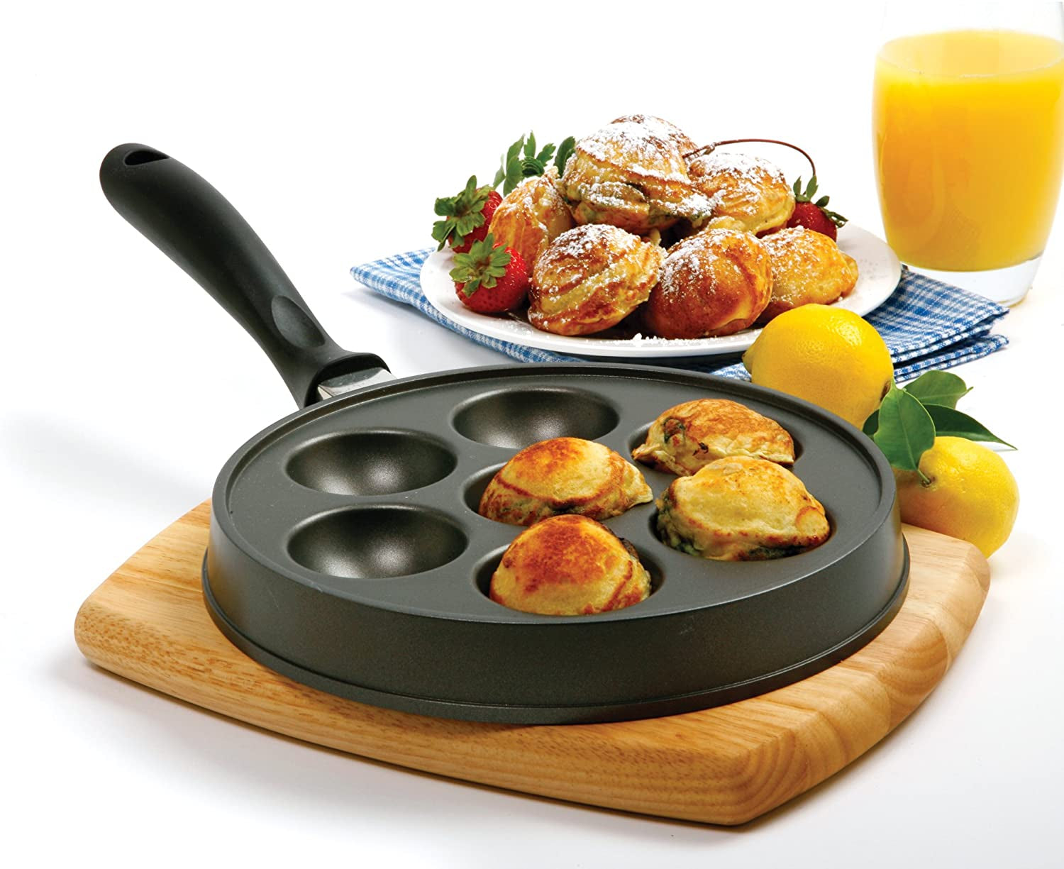 Norpro Nonstick Stuffed Pancake Pan, Munk/Aebleskiver/Ebelskiver 16.5″ X 9″ X 1.25″ Black