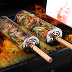 2 PCS Nesting Grill Baskets Rolling Grilling Baskets, Removable Wooden Handle, Stainless Steel Grill Accessories Set, Portable Grill Vegetables, Fish, Shrimp, Meat, Fries for Men Dad Husband