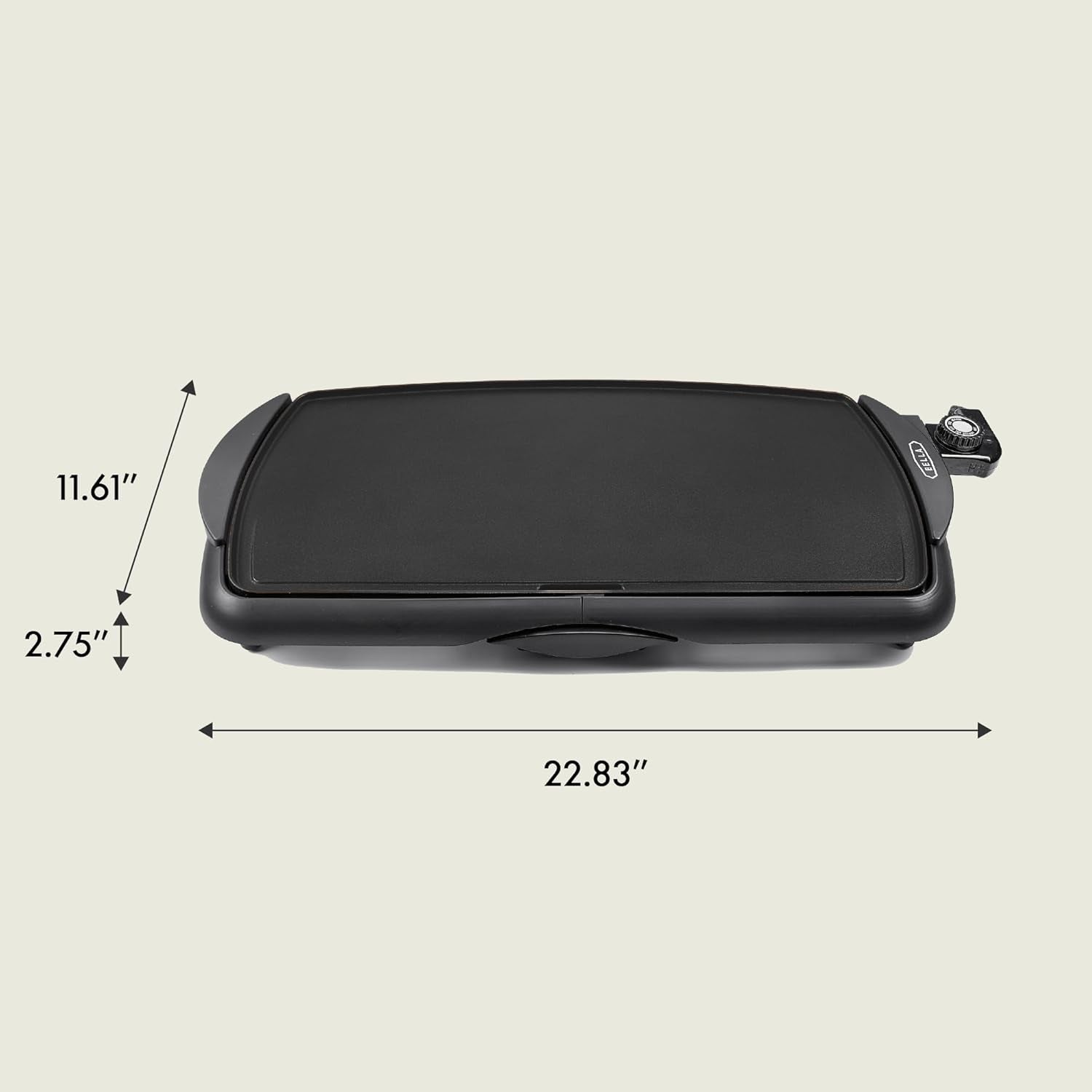 BELLA Electric Griddle & Flat Grill with Nonstick Large Cooking Surface and Removable Probe for Eggs, Tortillas, Pancake and More, 10.5" X 20", Black
