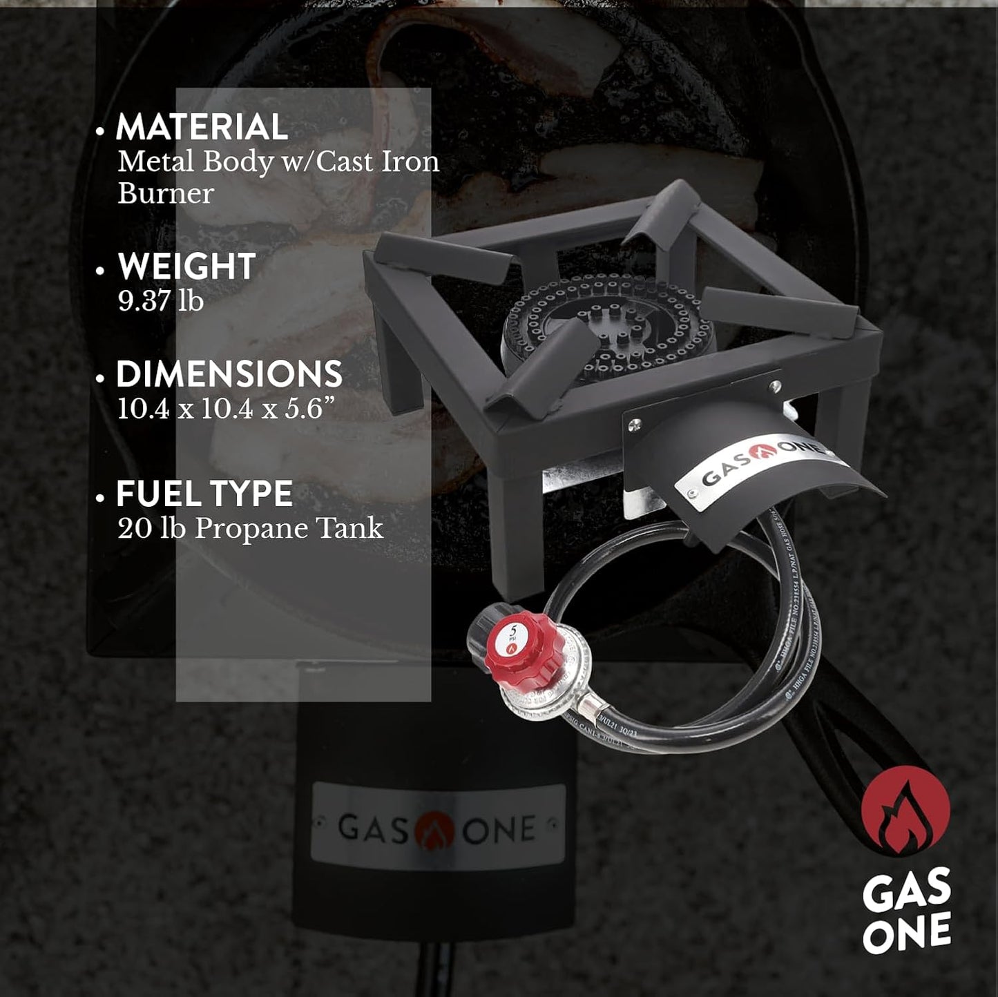 Gasone High Pressure Single Propane Burner - Outdoor Cooking with Heat Shield and Guard – Propane Burner Head for Camping, Tailgating, Seafood Boil, Home Brewing - Patent Pending