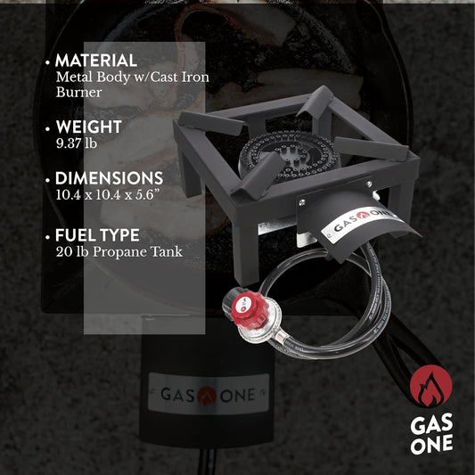Gasone High Pressure Single Propane Burner - Outdoor Cooking with Heat Shield and Guard – Propane Burner Head for Camping, Tailgating, Seafood Boil, Home Brewing - Patent Pending