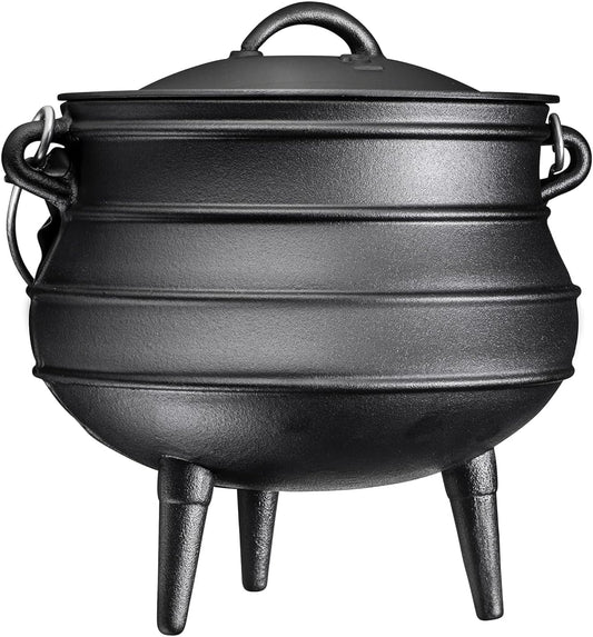 Pre-Seasoned Cast Iron Cauldron - Bruntmor African Potjie Pot with Lid - 3 Legs for Even Heat Distribution - Camping Dutch Oven Cookware for Over-The-Fire Cooking - 10 Quarts, X-Large