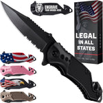 Legal Pocket Knife with 2.95” Serrated Blade, Glass Breaker, Seat Belt Cutter - EDC Sharp Folding Knives with Portable Clip - Small Tool for Tactical Camping Survival Hiking - Gifts for Men, Women