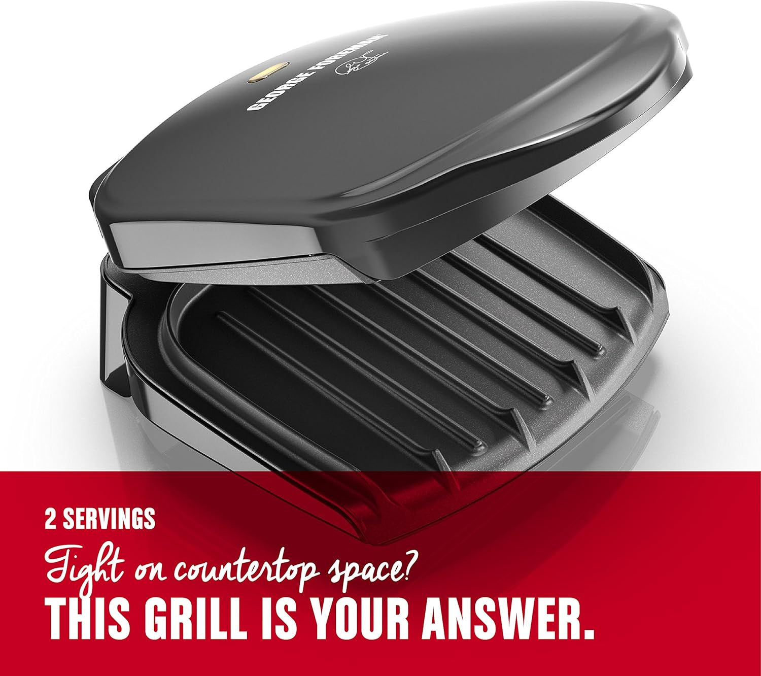 George Foreman 2-Serving Classic Plate Electric Indoor Grill and Panini Press, Black, Small Compact Size, GR10B