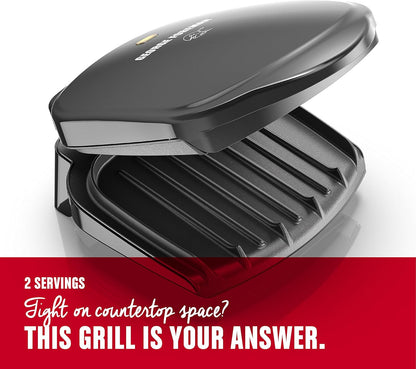 George Foreman 2-Serving Classic Plate Electric Indoor Grill and Panini Press, Black, Small Compact Size, GR10B
