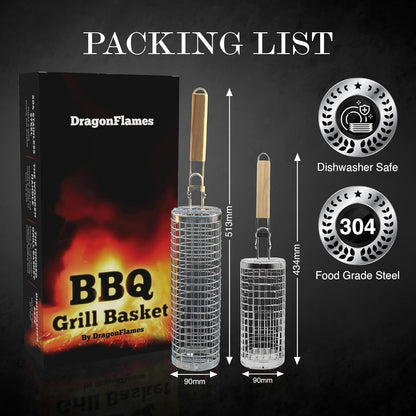 Grill Well 2.0 - Rolling Grill Basket (2 Pcs) for Vegetables, Kebob, Shrimp | BBQ Grilling Accessories for Outdoor Cooking & Camping | Perfect Father'S Day Gift for Men, Step Dad, Grandpa
