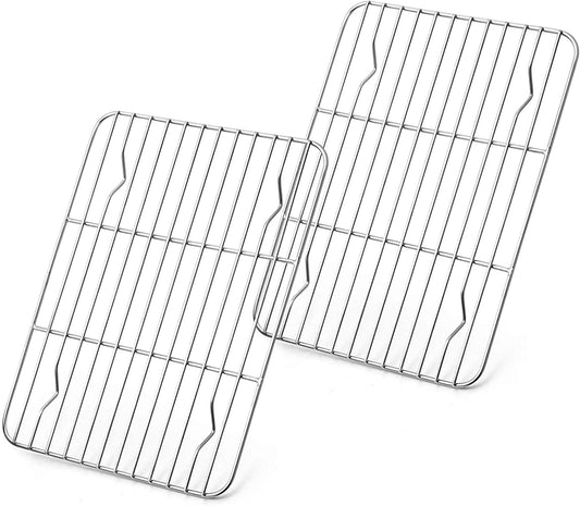 E-Far Small Baking Rack Set of 2, Stainless Steel Metal Roasting Cooking Racks, Size – 8.6"X6.2", Non Toxic & Rust Free, Fit for Small Toaster Oven, Dishwasher Safe