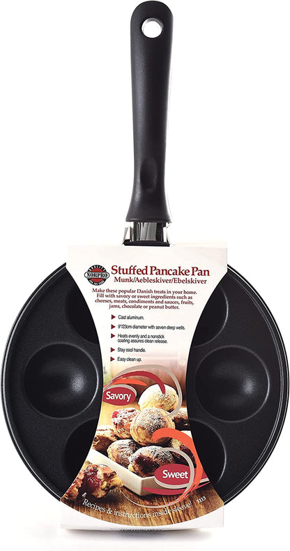 Norpro Nonstick Stuffed Pancake Pan, Munk/Aebleskiver/Ebelskiver 16.5″ X 9″ X 1.25″ Black