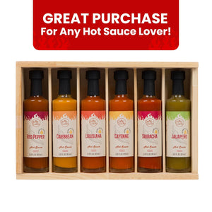 Hot Sauce Gift Set (6 Pack) - Hot Sauce Variety Pack in Premium Wooden Box - Great Gift for Birthday, Christmas, Father'S Day for Men, Him, Her, Dad, Mom - Unique Hot Sauce Gift Set (Set of 6)