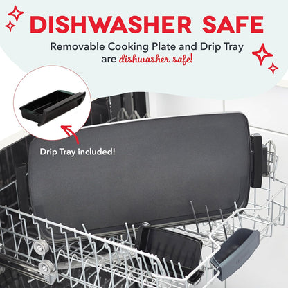 DASH Deluxe Everyday Electric Griddle with Dishwasher Safe Removable Nonstick Cooking Plate for Pancakes, Burgers, Eggs and More, Includes Drip Tray + Recipe Book, 20” X 10.5”, 1500-Watt - Red