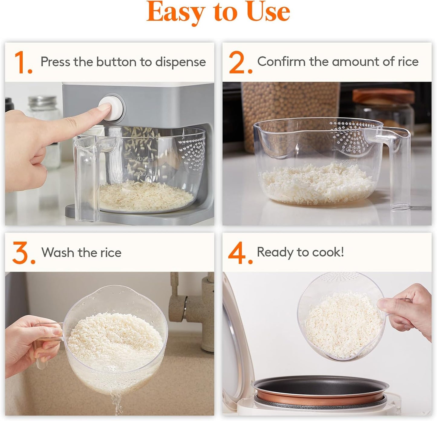 Lifewit Rice Dispenser 25 Lbs(11.3Kg), Rice Storage Container Sealed Moisture Proof with Measuring Cup for Kitchen Pantry Household, Bpa-Free
