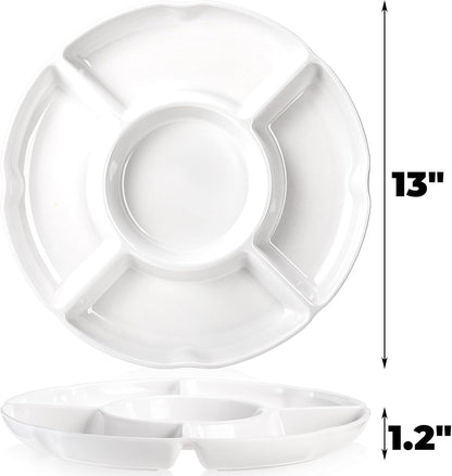 3 Pack Divided Serving Tray, 13 Inch Unbreakable Chip and Dip Platter, Melamine Appetizer Serving Plate, 5 Sectional Party Snack Relish Tray for Serving Food, Nuts, Candy, Dried Fruit, Veggies