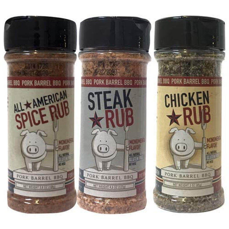 BBQ Dad Gifts for Men - Pork Barrel BBQ Spices and Seasonings Sets - BBQ Gift Set - Grill Holiday Spice Basket: Pork Rub, Steak Seasoning and BBQ Rub, and Chicken Seasoning and BBQ Rub (Spices and Seasonings Sets)