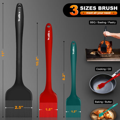 Walfos 3 Size Basting Brush (Extra Large, Large and Small), Silicone Pastry Brushes for Barbecue, Baking, Desserts, Cooking Brush for Kitchen - Strong Stainless Steel Core