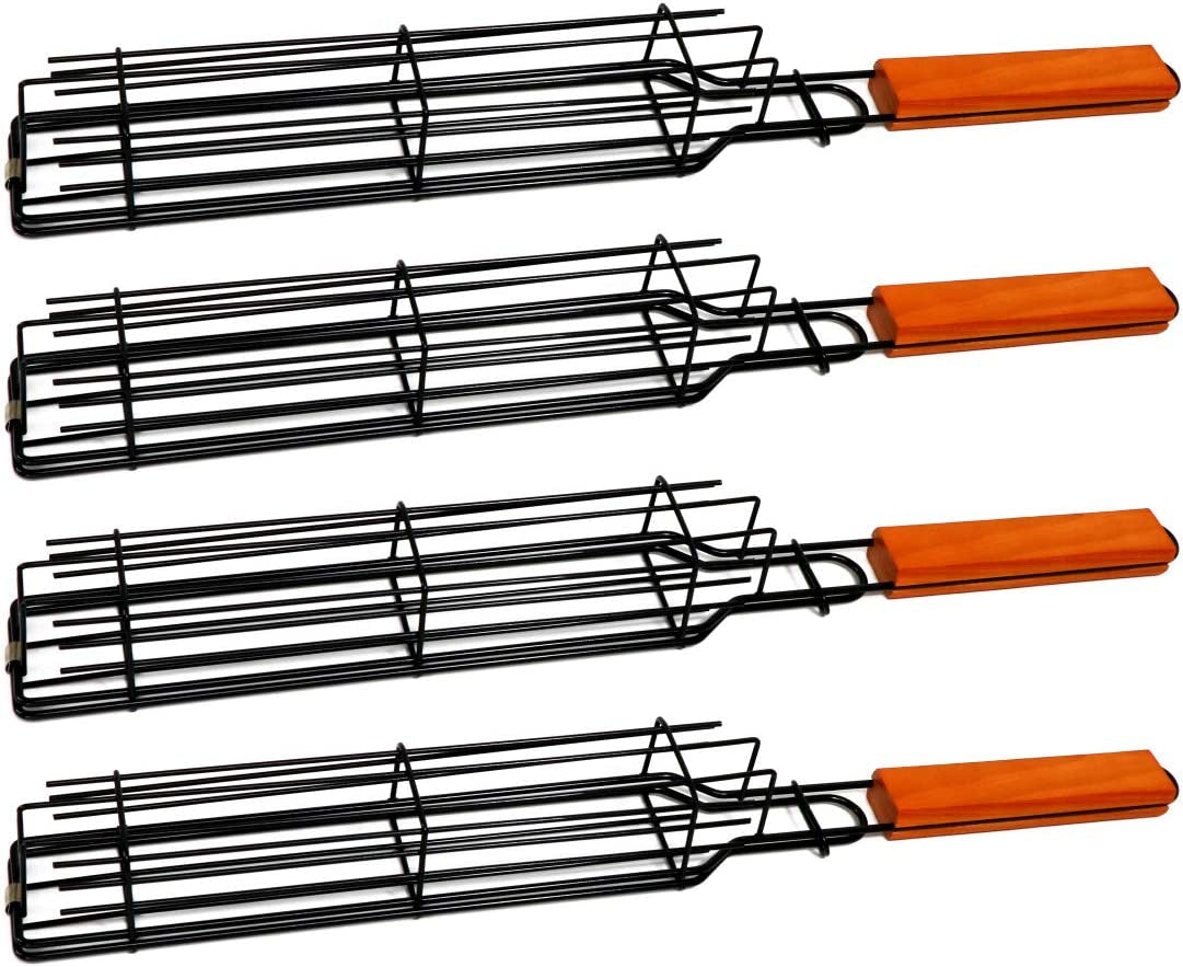 Portable Grilling Baskets - Set of 4 Companion Nonstick Kabob Grilling Baskets for Outdoor Grill - Kabobs and Loose Veggies，Fruits，Vegetable，Onion，Fish，Chicken and Meat Grill Baskets (Basket-4B)