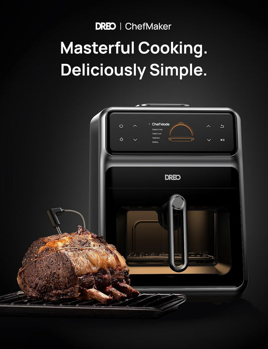 Chefmaker Combi Fryer, Cook like a Pro with Just the Press of a Button, Smart Air Fryer Cooker with Cook Probe, Water Atomizer, 3 Professional Cooking Modes, 6 QT