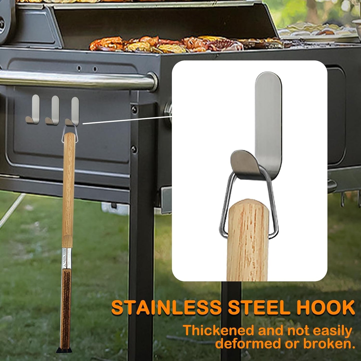 Pizza Oven Brush, 22” Pizza Stone Cleaning Brush - Copper Wire Pizza Brush with Wooden Handle and Stainless Steel Scraper, Pizza Oven Accessories for Outdoor Pizza Grill Cleaning