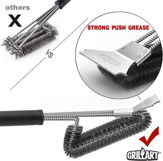 Grill Brush and Scraper BBQ Brush for Grill, Safe 18" Stainless Steel Woven Wire 3 in 1 Bristles Grill Cleaning Brush, BR-4516