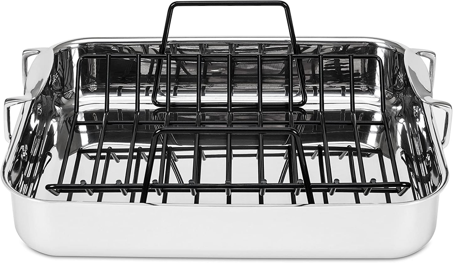 Viking Culinary 3-Ply Stainless Steel Roasting Pan, Includes a Nonstick Rack, Dishwasher, Oven Safe, Works on All Cooktops Including Induction