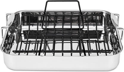 Viking Culinary 3-Ply Stainless Steel Roasting Pan, Includes a Nonstick Rack, Dishwasher, Oven Safe, Works on All Cooktops Including Induction
