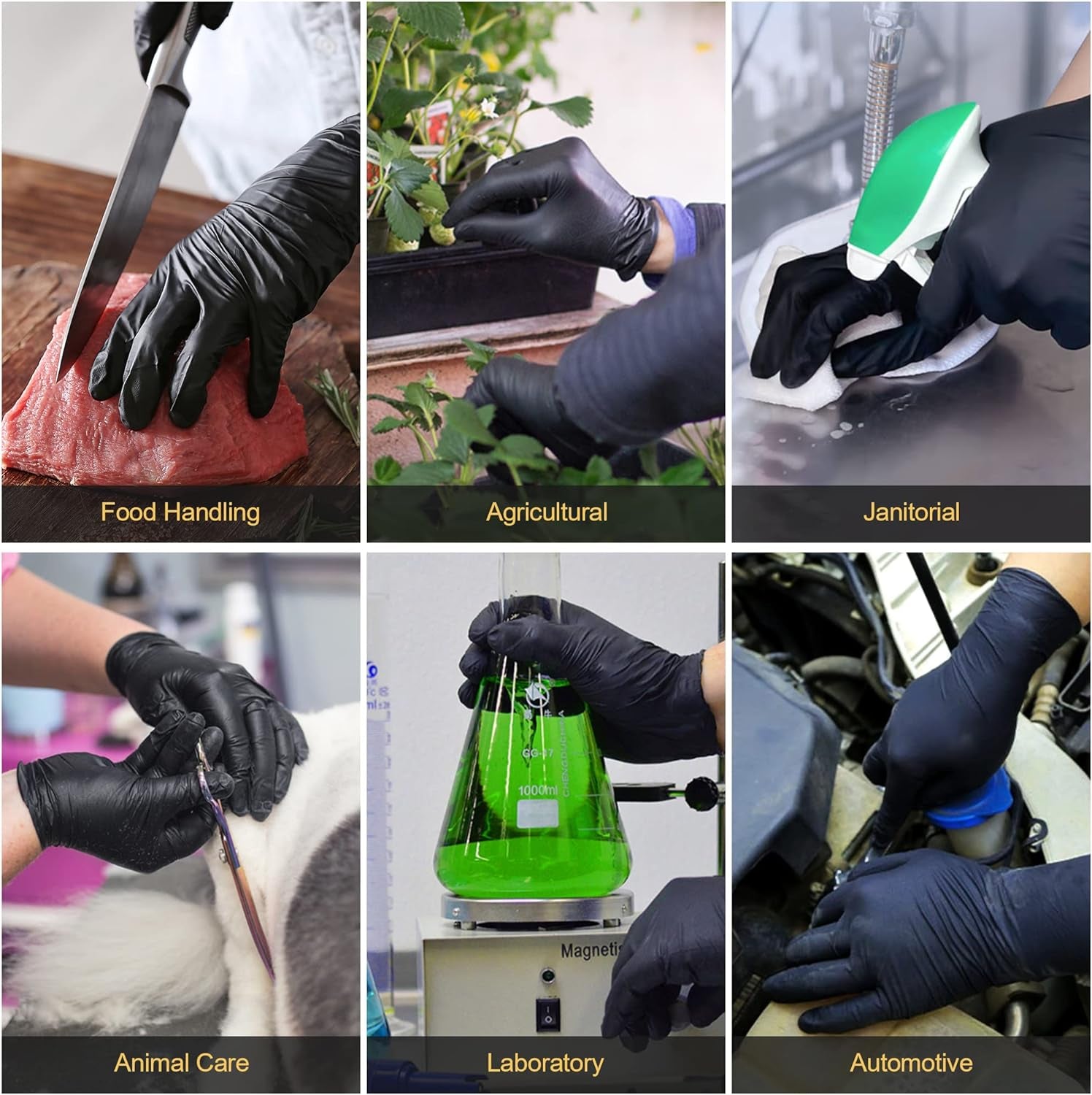 Disposable Nitrile Exam Gloves, 6-Mil, Black, Heavy Duty Disposable Gloves, Cooking Gloves, Latex Free, Powder Free