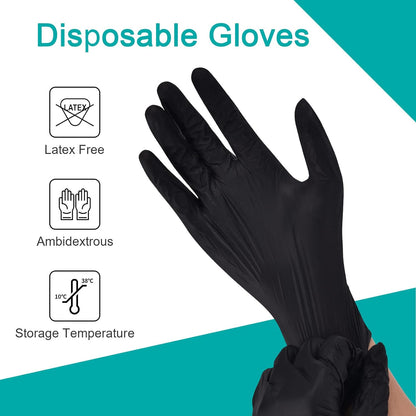 Black Vinyl Exam Gloves, 4 Mil, Disposable Latex-Free Plastic Gloves for Medical, Cooking & Cleaning, 100-Ct Box