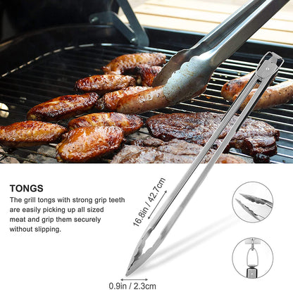 8PCS Heavy Duty BBQ Grill Tools Set with Extra Thick Stainless Steel Spatula, Fork, Tongs & Cleaning Brush - Complete Barbecue Accessories Kit with Portable Bag - Perfect Grill Gifts for Men