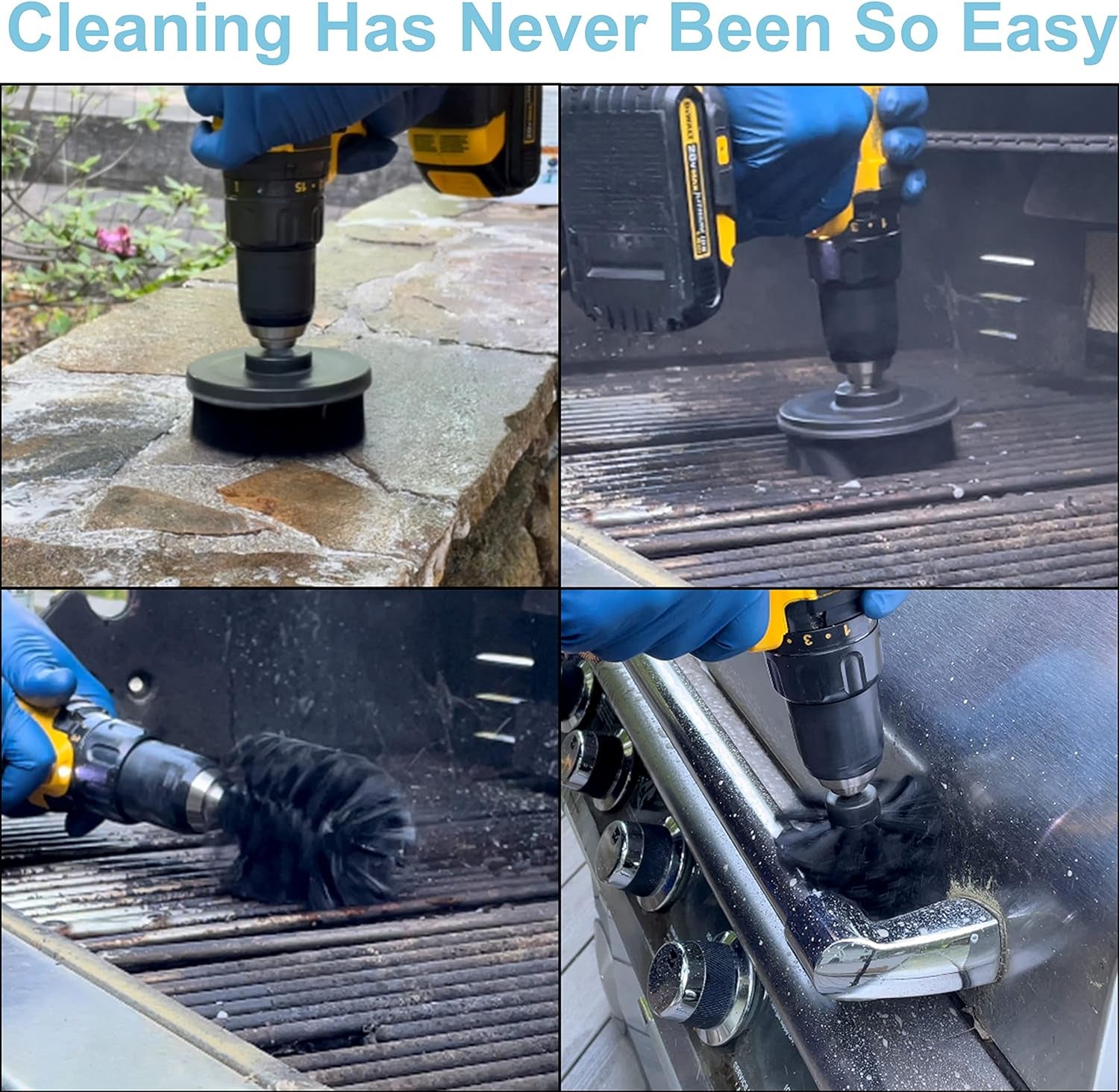 Drill Brush Attachment - Scrub Brush for Drill - Grill Brush Set - Power Scrubber Brush Kit - Heavy Duty - Smokers - Grills - Concrete - Brick - Household Cleaning - Black - Ultra Stiff