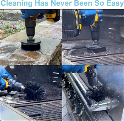 Drill Brush Attachment - Scrub Brush for Drill - Grill Brush Set - Power Scrubber Brush Kit - Heavy Duty - Smokers - Grills - Concrete - Brick - Household Cleaning - Black - Ultra Stiff