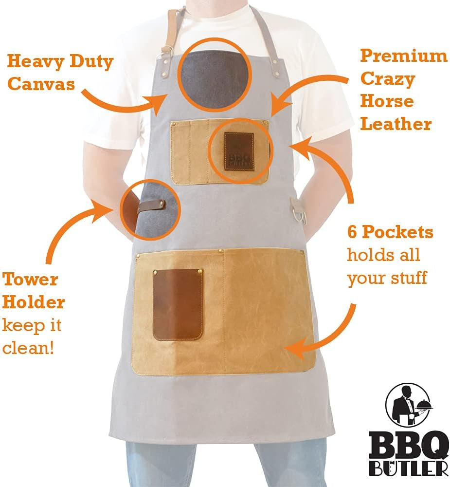 Grill Apron - Adjustable Canvas Cooking Apron - XXL - Heavy Duty Smoker Apron