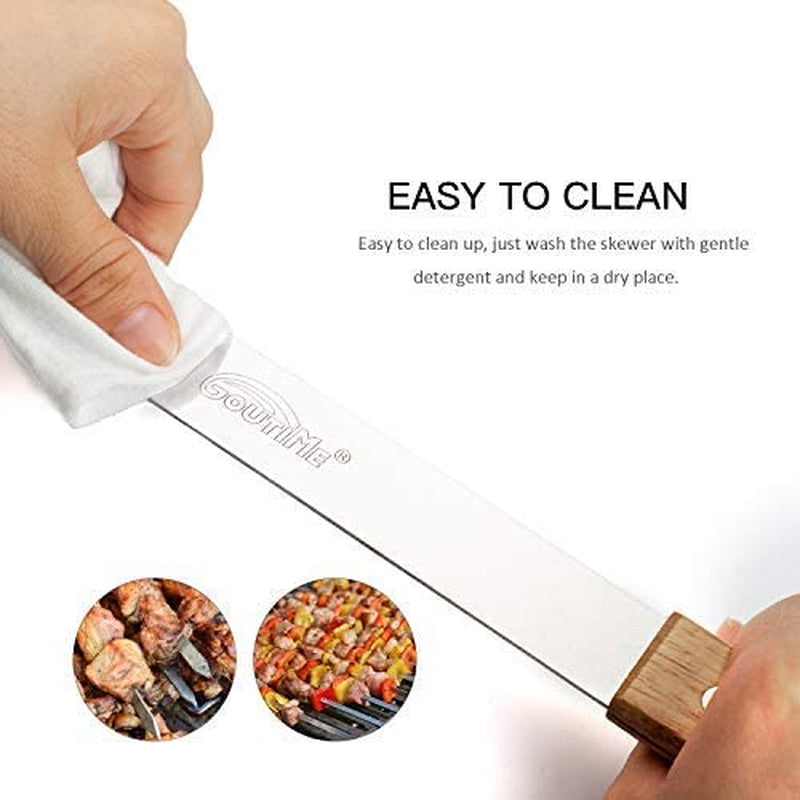 Goutime Kabob Skewers,23 Inch Long,1 Inch Wide, Metal Stainless Steel BBQ Skewer with Wooden Handle for Grilling Koubideh Persian Brazilian Chicken Shish Kebab,Set of 7 with Bag