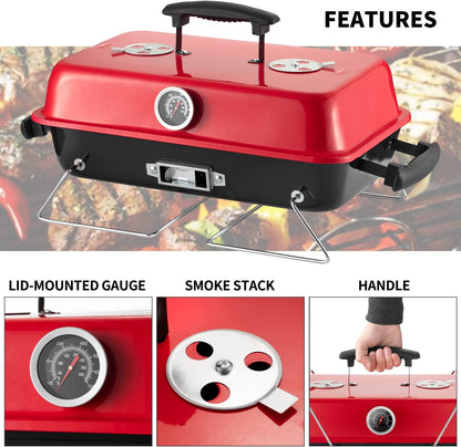 Portable Charcoal Grill, Tabletop Outdoor Barbecue Smoker, Small BBQ Grill for Outdoor Cooking Backyard Camping Picnics Beach by DNKMOR BLACK