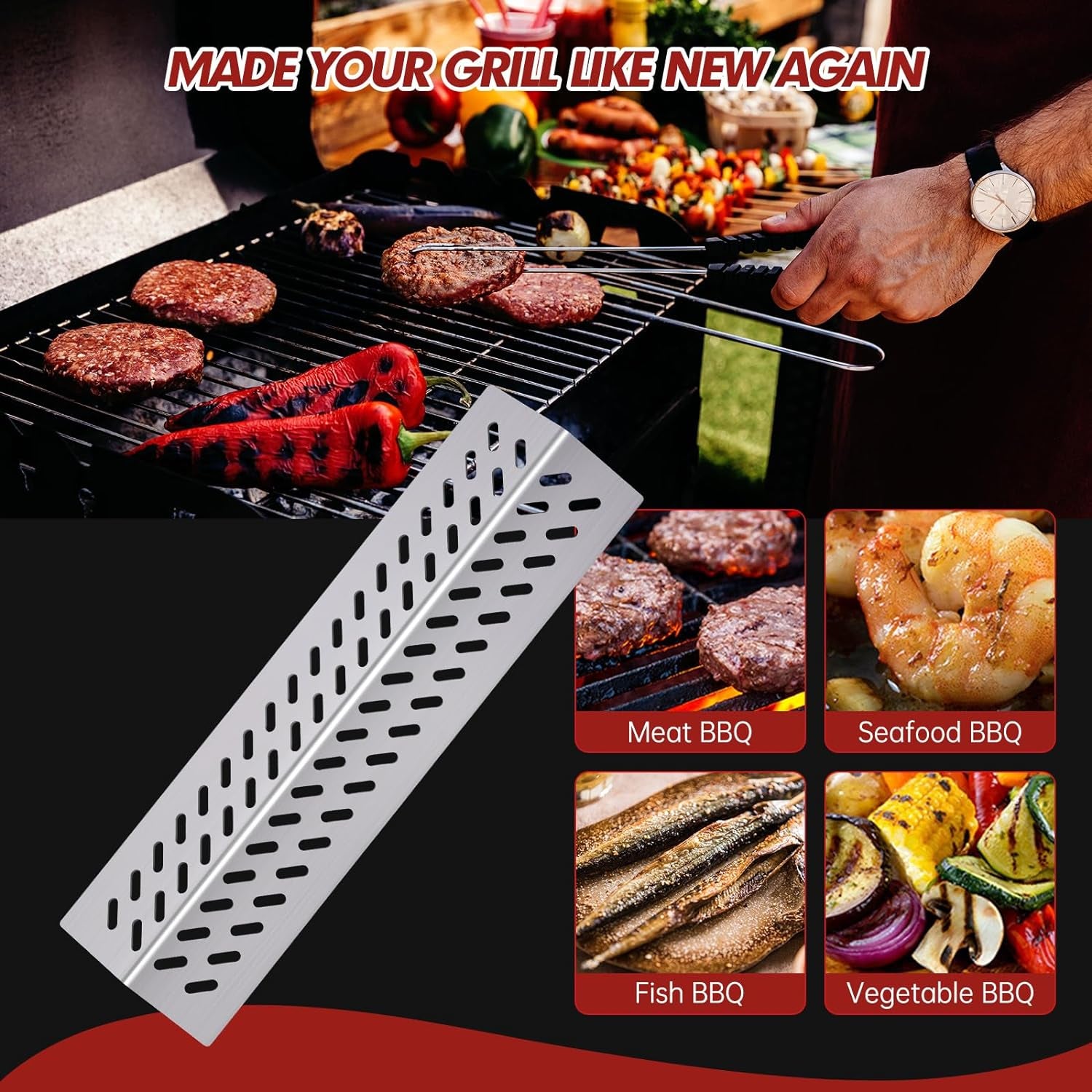 Cozilar Grill Heat Shield Heat Plates for Bull Grill Replacement Parts 16631,16521, 16670, Cal Flame Replacement Parts, Bull Brahma, G Series 5 Burner Grill G5 BBQ18G05, Burner Covers BBQ Accessories