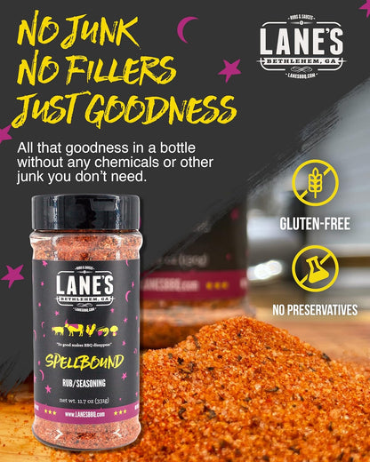 Lane'S Spellbound Pork Rub Seasoning - Premium Sweet and Smoky Pork Butt Rub, Rib Rub & Chicken Rub | Deep, Rich, Smoky Flavor | All Natural | Gluten Free | No MSG | NO Preservatives - 11.7Oz