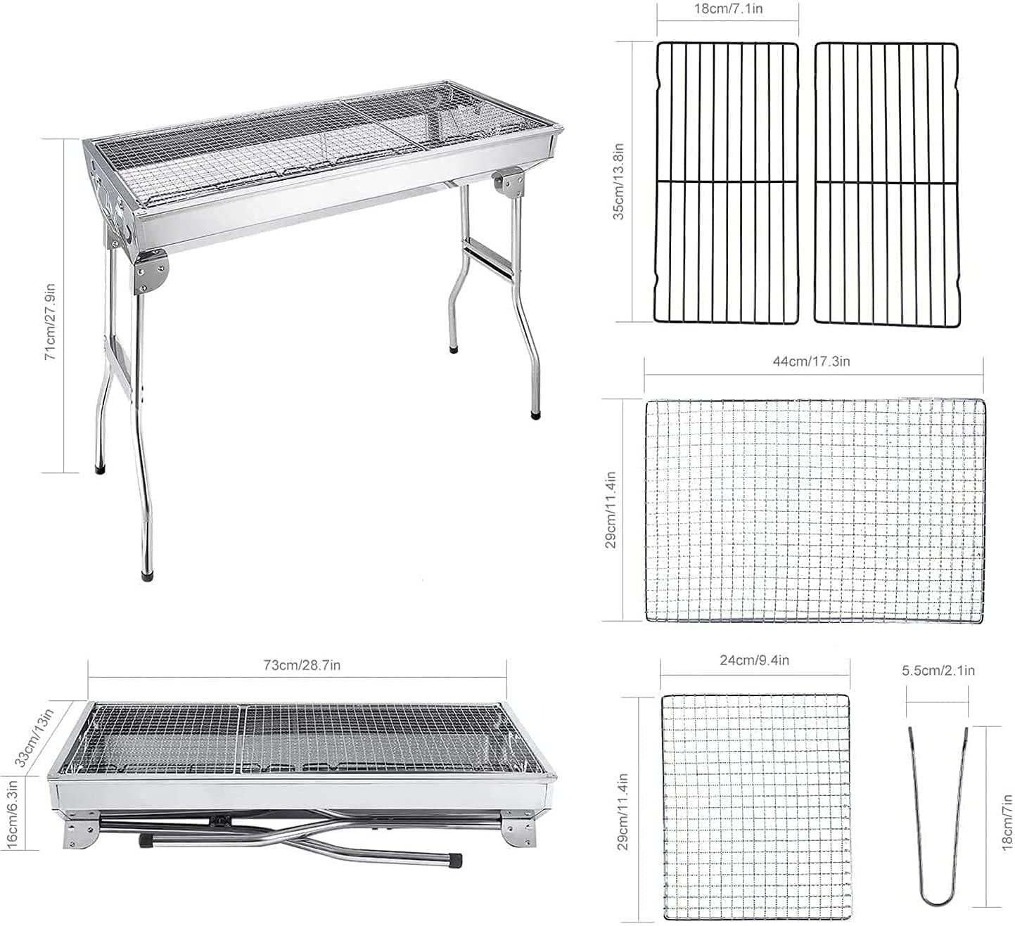 Charcoal Grill, Barbecue Grill Stainless Steel BBQ Smoker Barbecue Folding Portable for Outdoor Cooking Camping Hiking Picnics Backpacking Large