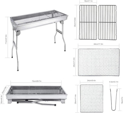 Charcoal Grill, Barbecue Grill Stainless Steel BBQ Smoker Barbecue Folding Portable for Outdoor Cooking Camping Hiking Picnics Backpacking Large