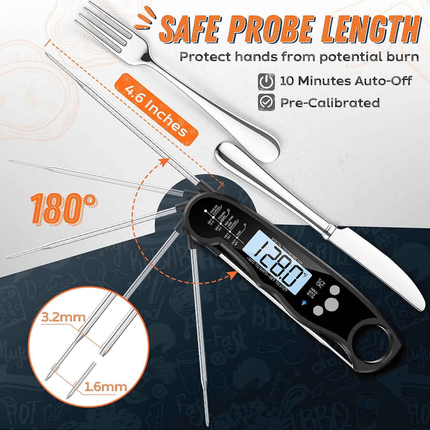 Instant Read Meat Thermometer for Grill and Cooking, Fast & Precise Digital Food Thermometer with Backlight, Magnet, Calibration, and Foldable Probe for Kitchen, Outdoor Grilling and BBQ!…