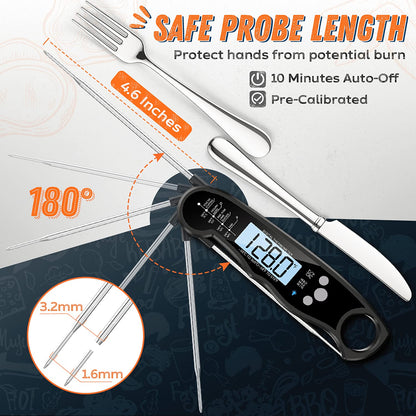 Instant Read Meat Thermometer for Grill and Cooking, Fast & Precise Digital Food Thermometer with Backlight, Magnet, Calibration, and Foldable Probe for Kitchen, Outdoor Grilling and BBQ!…