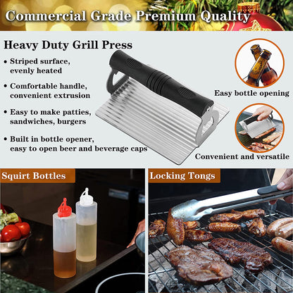 Professional Grade Griddle Accessories Kit - 30PCS Flat Top Grill Tools Set for Breakfast, Outdoor Grilling, Teppanyaki - Heavy Duty Griddle Spatula Scraper Burger Press - Ideal Grill Set