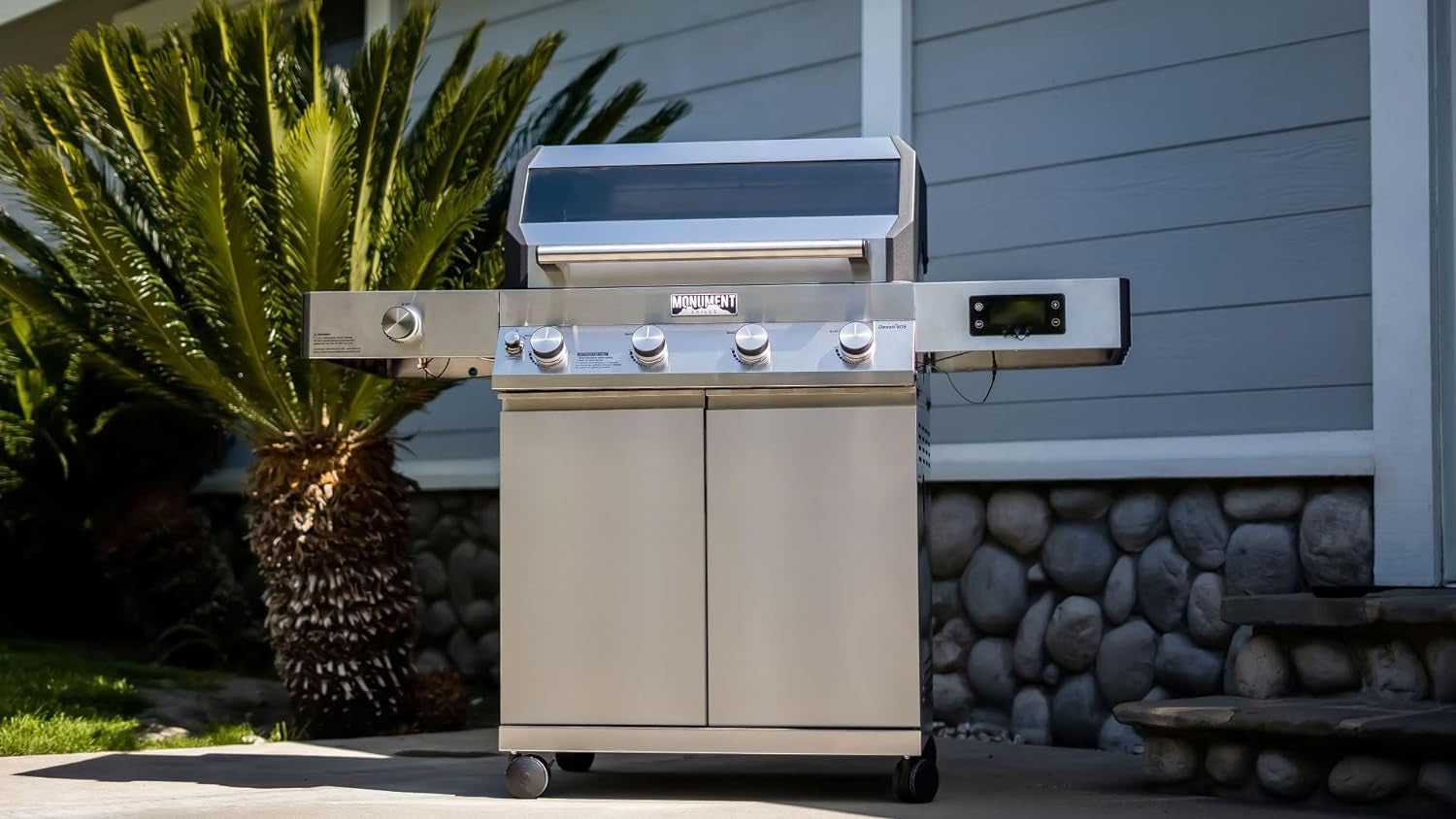 Monument Grills Denali D405 4-Burner Liquid Propane Gas Smart Bbq Grill Stainless Steel with Smart Technology, Side Burner and LED Controls