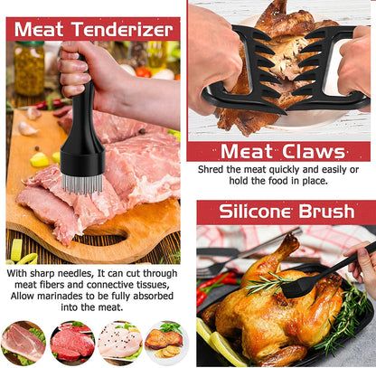 15.3’’ Roasting Pan with Racks, Joyfair 7 Pcs Stainless Steel Large Turkey Roaster Pan with Handle, Cooling Flat Rack/V-Rack, Meat Tenderizer/Claws and Brush, Heavy Duty & Multi-Use, Dishwasher Safe