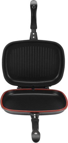 Image of Double-Sided Frying Pan, 32Cm/12.6In BBQ Grill Pan, Double Side Pressure Cooking Grill Pan, Portable Grill Pot for Home Cooking, Anti‑Burn Handle, Grill Cookware Kitchen Supplies