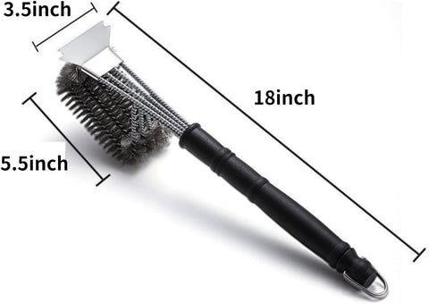 Image of Grill Cleaning Brush and Scraper for Safe Cleaning Stainless Steel BBQ Accessories Tool with Hanging Loop, Size 18''X 3.5''