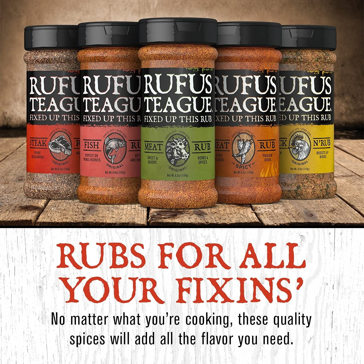 Rufus Teague - Big Box O' Rub Variety Pack - Premium BBQ Rub - 5 Bottles