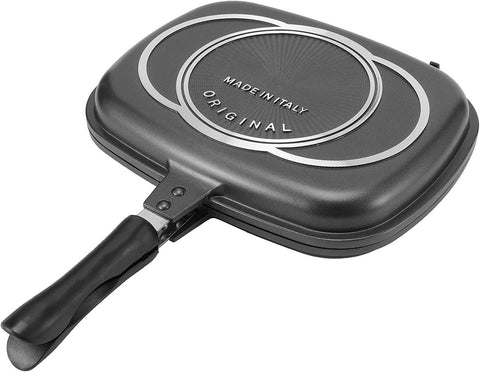 Image of Double-Sided Frying Pan, 32Cm/12.6In BBQ Grill Pan, Double Side Pressure Cooking Grill Pan, Portable Grill Pot for Home Cooking, Anti‑Burn Handle, Grill Cookware Kitchen Supplies